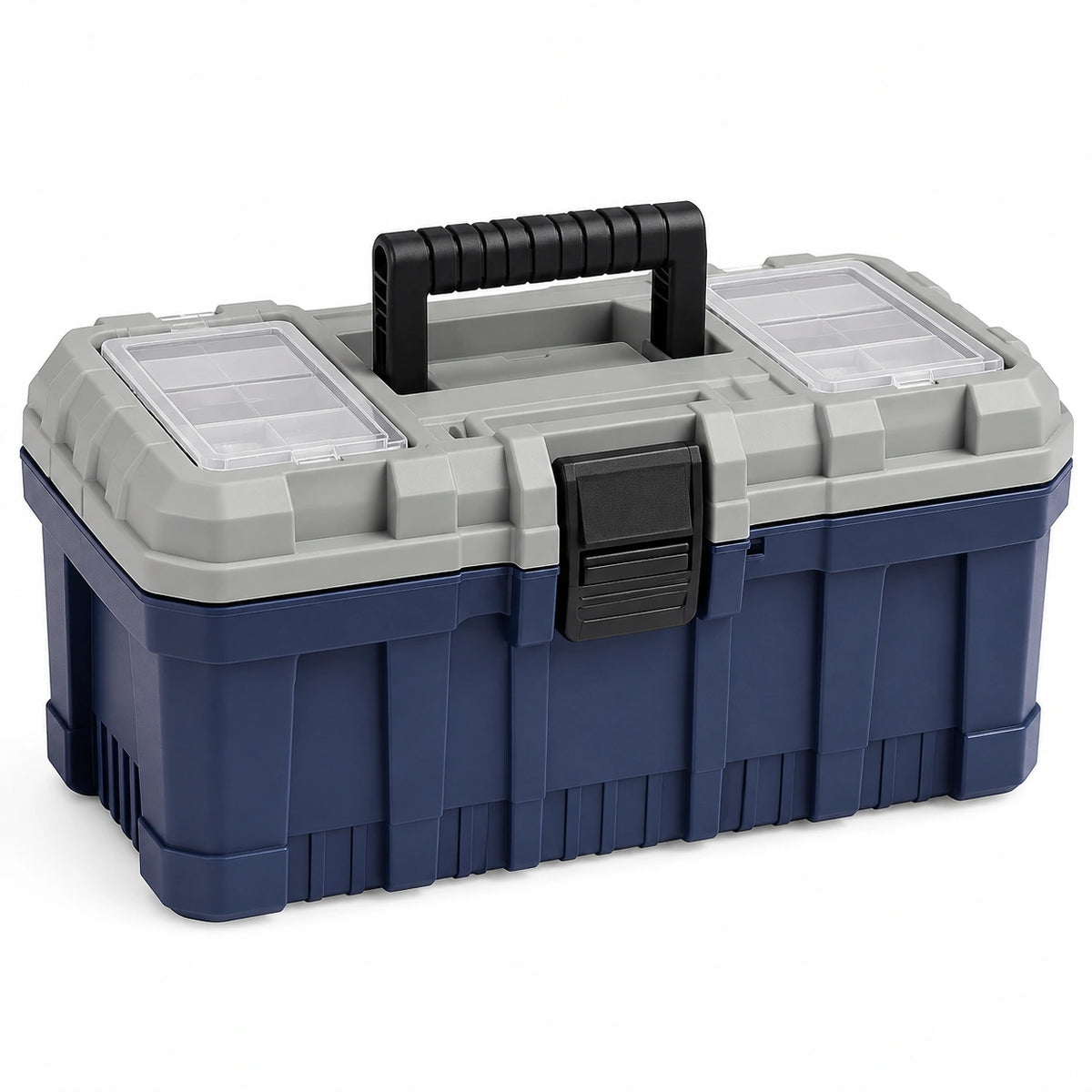 Boîte à outils 50 x 28 x 25 cm en plastique bleu marine gris avec poignée et organiseurs