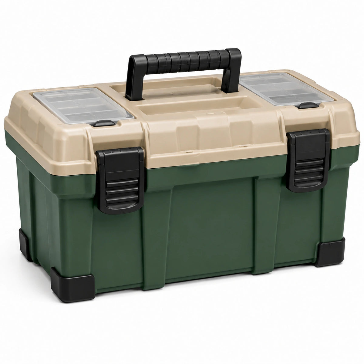 Boîte à outils 50 cm en plastique vert et beige avec organiseurs et poignée de transport