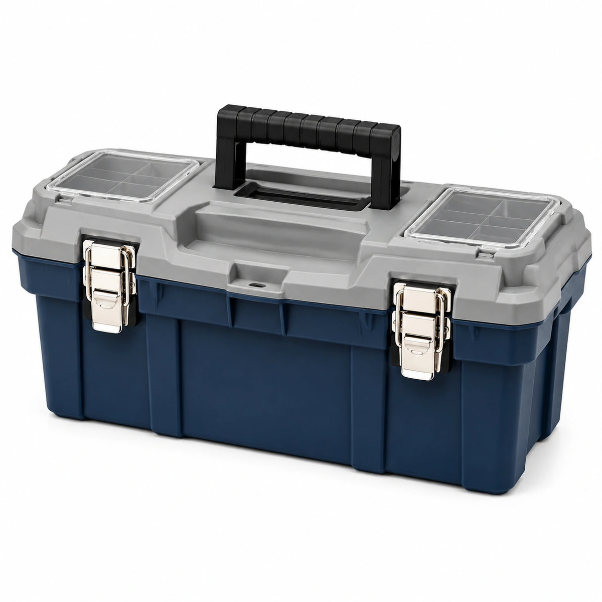 Boîte à outils 45 x 25 x 24 cm en plastique bleu gris avec organiseurs et poignée