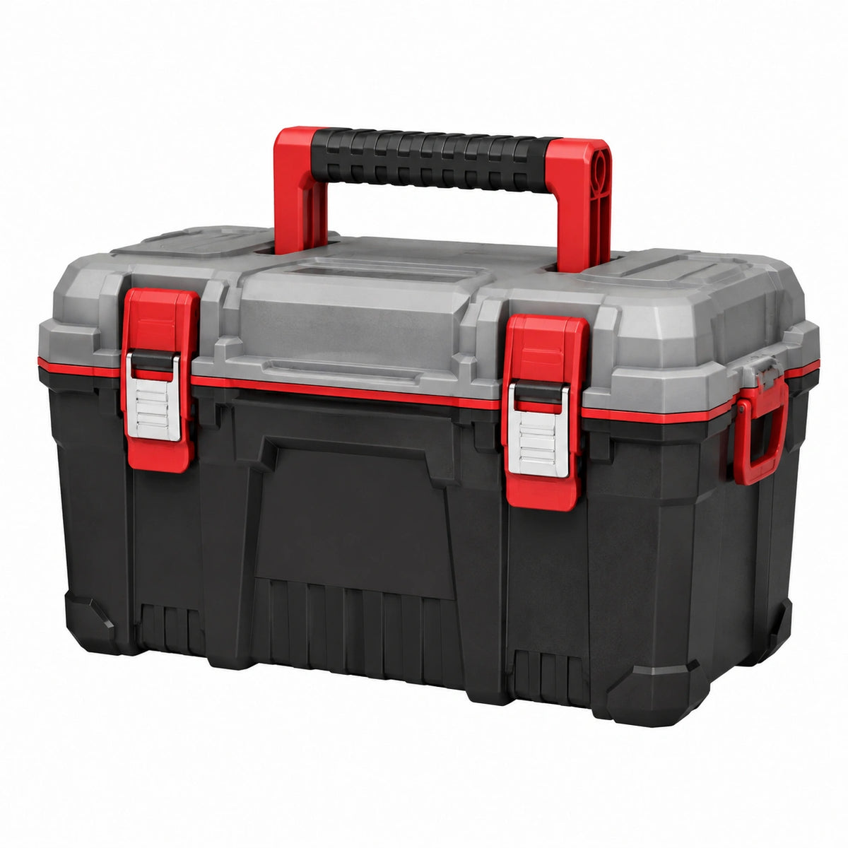 Boîte à outils 50 x 25 x 25 cm en plastique noir/gris/rouge avec poignée de transport