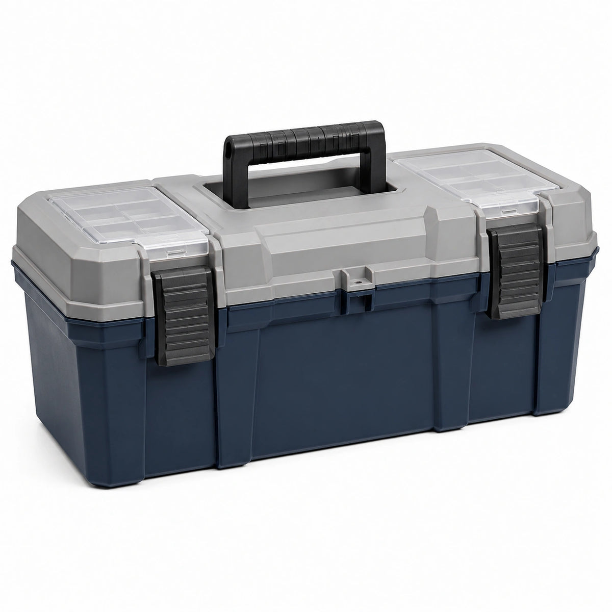 Boîte à outils 50 x 25 x 25 cm en plastique gris bleu marine avec organiseurs et poignée de transport