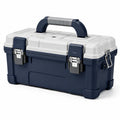 Boîte à outils 45 x 25 x 25 cm en plastique bleu et blanc avec fermoirs métalliques portable