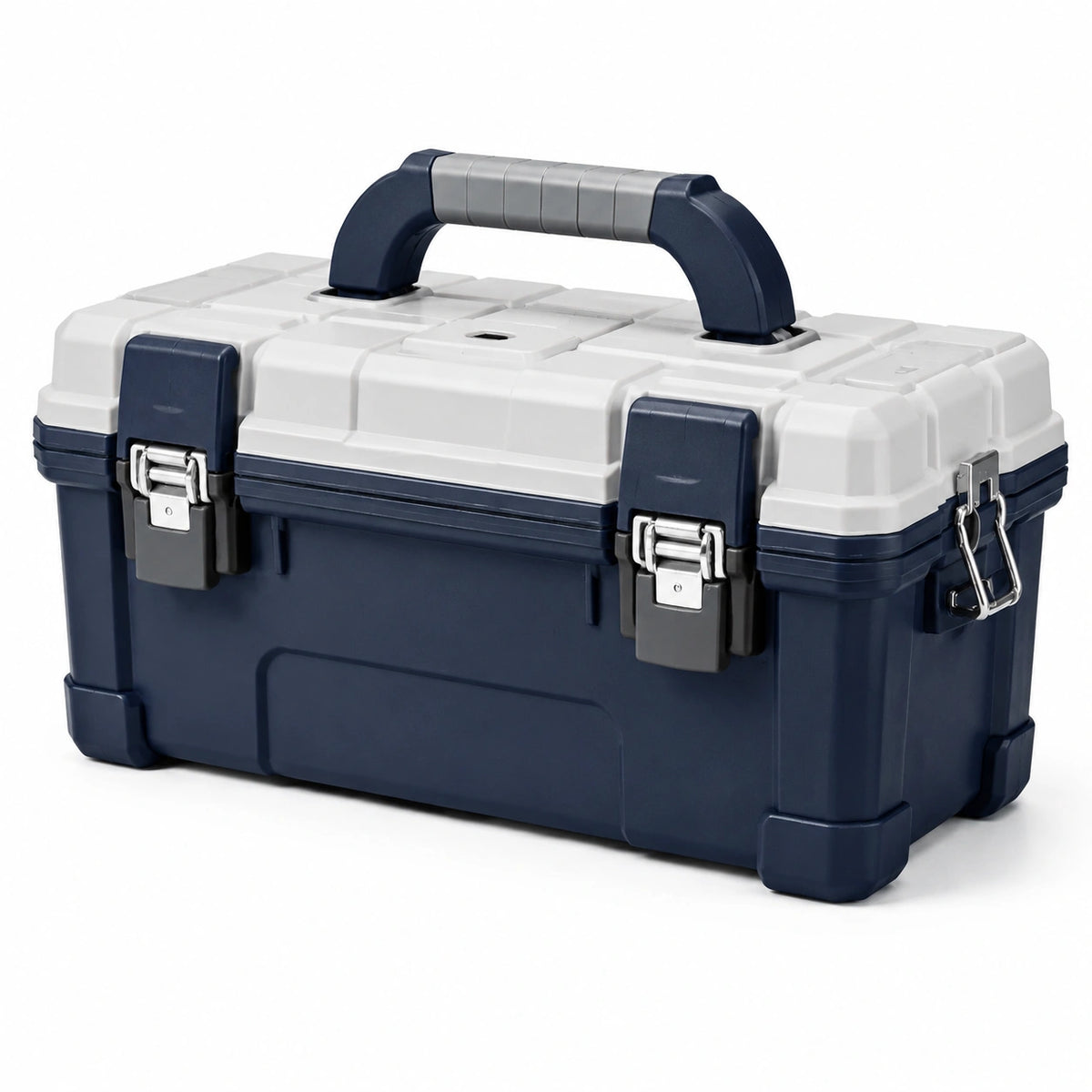 Boîte à outils 45 x 25 x 25 cm en plastique bleu et blanc avec fermoirs métalliques portable