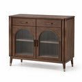 Buffet 120 cm en bois marron foncé avec portes en verre strié style rétro