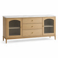 Buffet 160 x 45 x 85 cm en bois clair avec plateau aspect marbre style contemporain