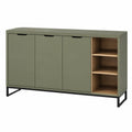 Buffet 160 x 40 x 85 cm vert olive et bois avec 3 portes rangement moderne