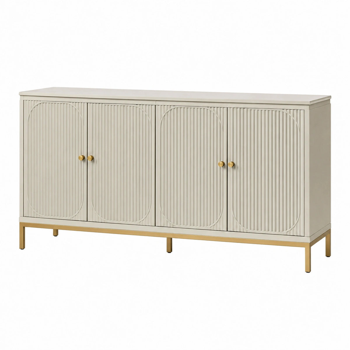 Buffet 160 x 40 x 85 cm en bois blanc et métal doré à 4 portes style contemporain