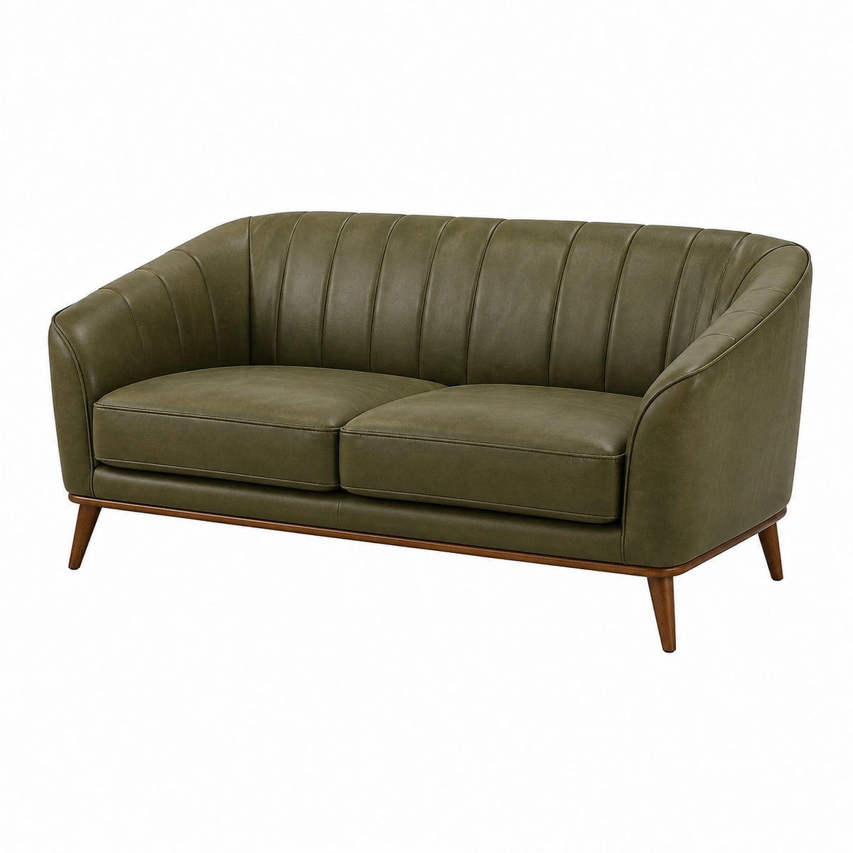 Canapé 2 places 160 x 83 cm revêtement aspect cuir vert olive style vintage