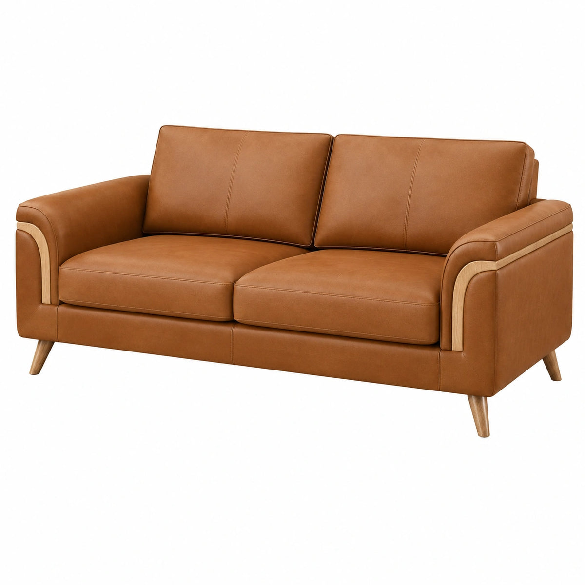 Canapé 2 places 180 cm aspect cuir marron style contemporain