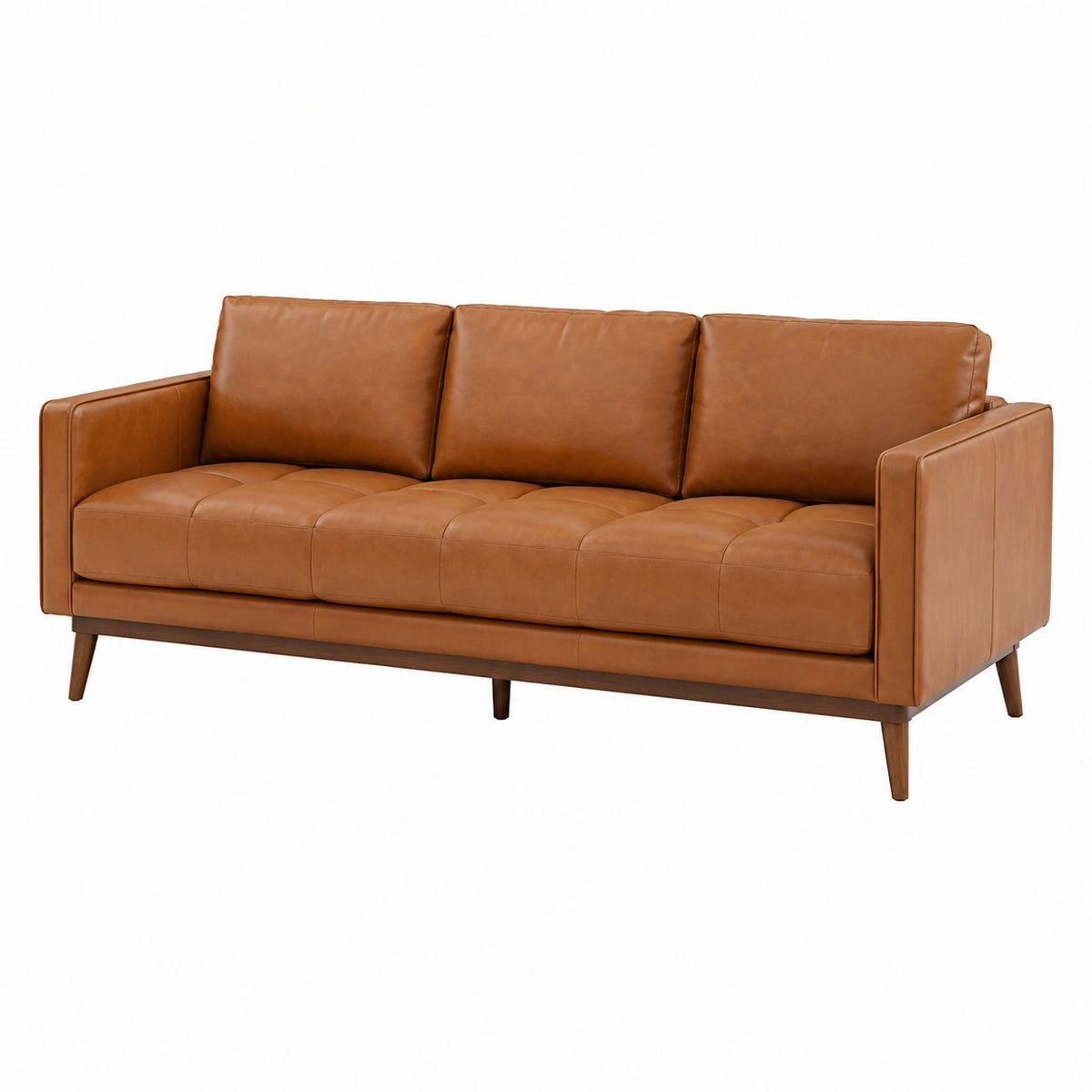 Canapé 3 places 220 cm marron en revêtement aspect cuir style moderne avec pieds en bois
