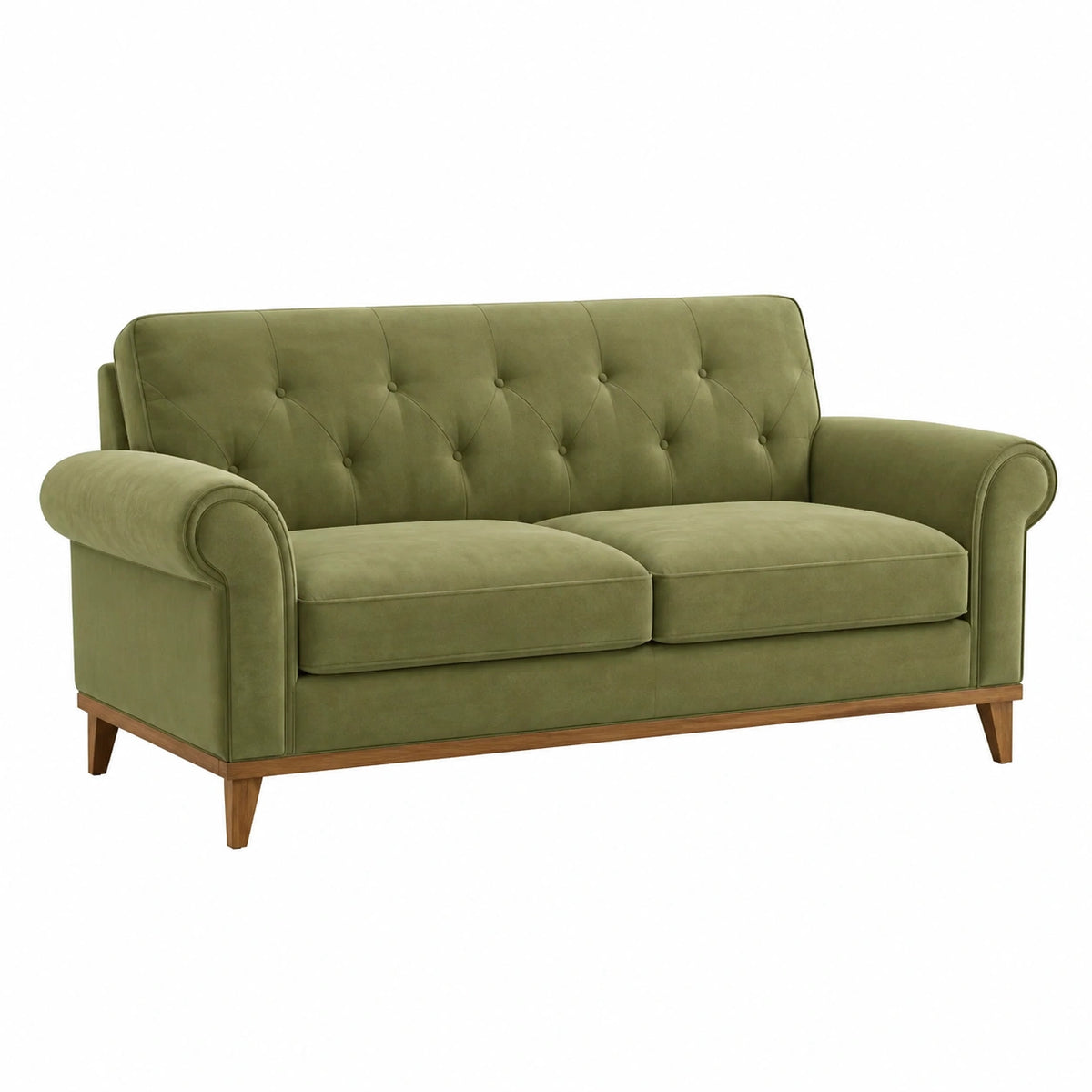 Canapé 2 places 170 x 85 x 88 cm en velours vert style classique capitonné
