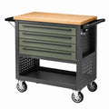 Desserte d'atelier 100 x 50 x 90 cm en acier noir vert avec plateau en bois 4 tiroirs mobile