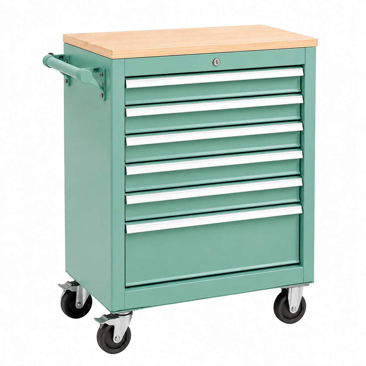 Servante d'atelier 77 x 46 x 96 cm en acier vert à 7 tiroirs mobile