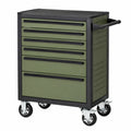 Servante d'atelier 80 x 50 x 95 cm en acier vert kaki et noir à 6 tiroirs avec roulettes