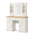 Coiffeuse 120 x 45 x 160 cm blanc naturel avec miroir lumineux et rangements