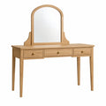 Coiffeuse 120 x 45 x 145 cm en bois chêne clair avec miroir et 3 tiroirs style classique
