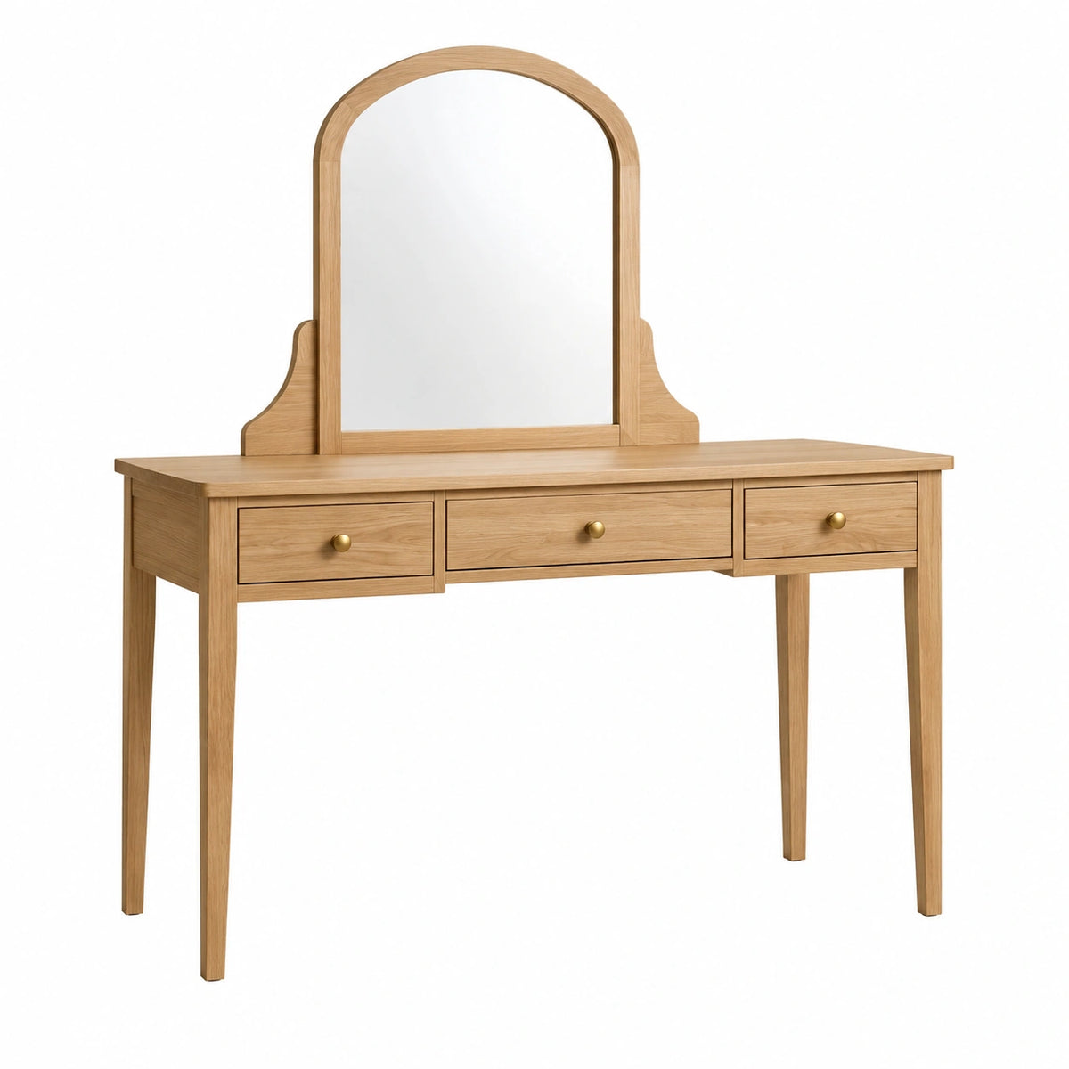Coiffeuse 120 x 45 x 145 cm en bois chêne clair avec miroir et 3 tiroirs style classique