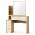 Coiffeuse 120 x 45 x 160 cm en bois beige avec miroir et rangements style contemporain