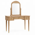 Coiffeuse 100 x 45 x 145 cm en bois naturel avec miroir pivotant et cannage en rotin