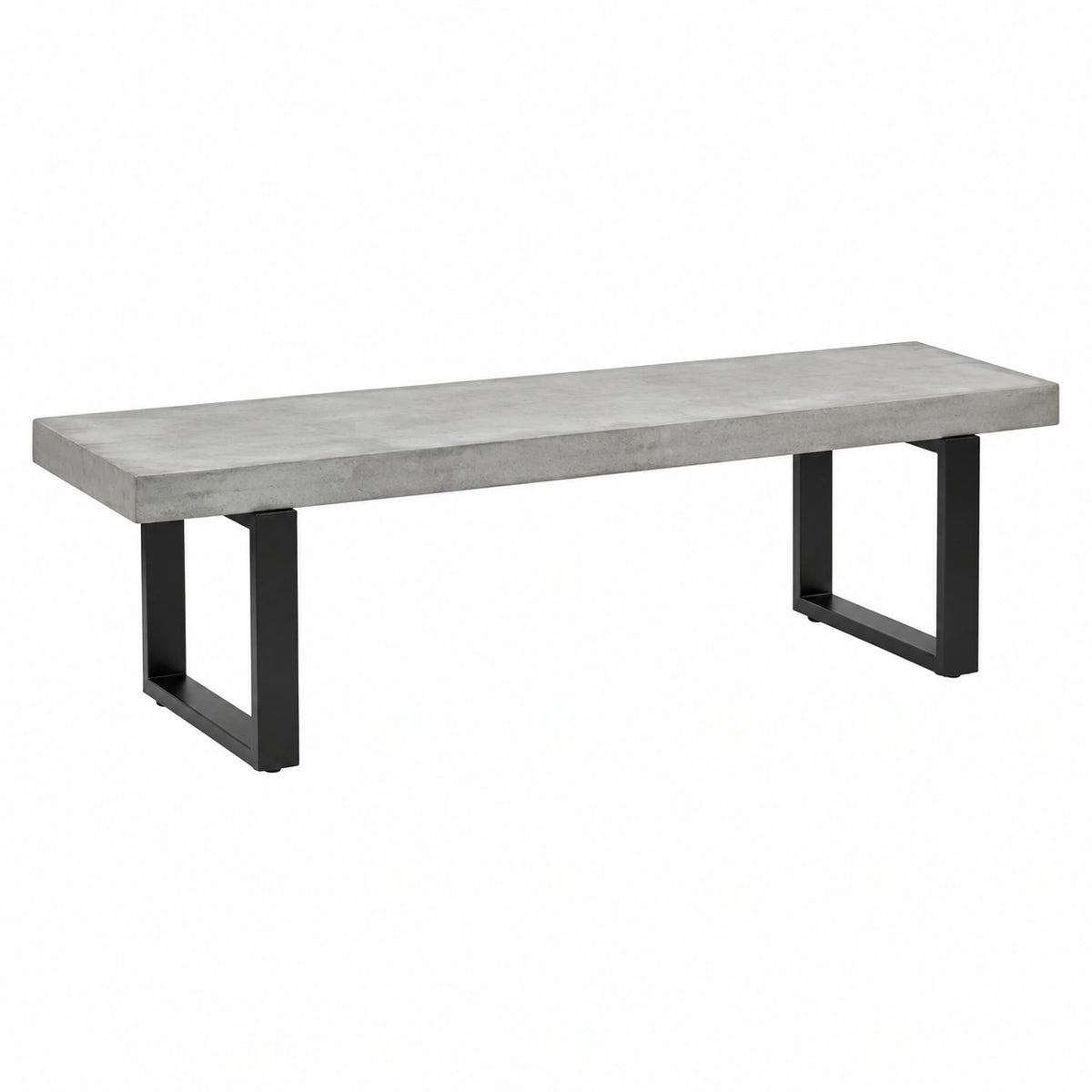 Banc 180 x 40 x 45 cm aspect béton gris et métal noir style industriel