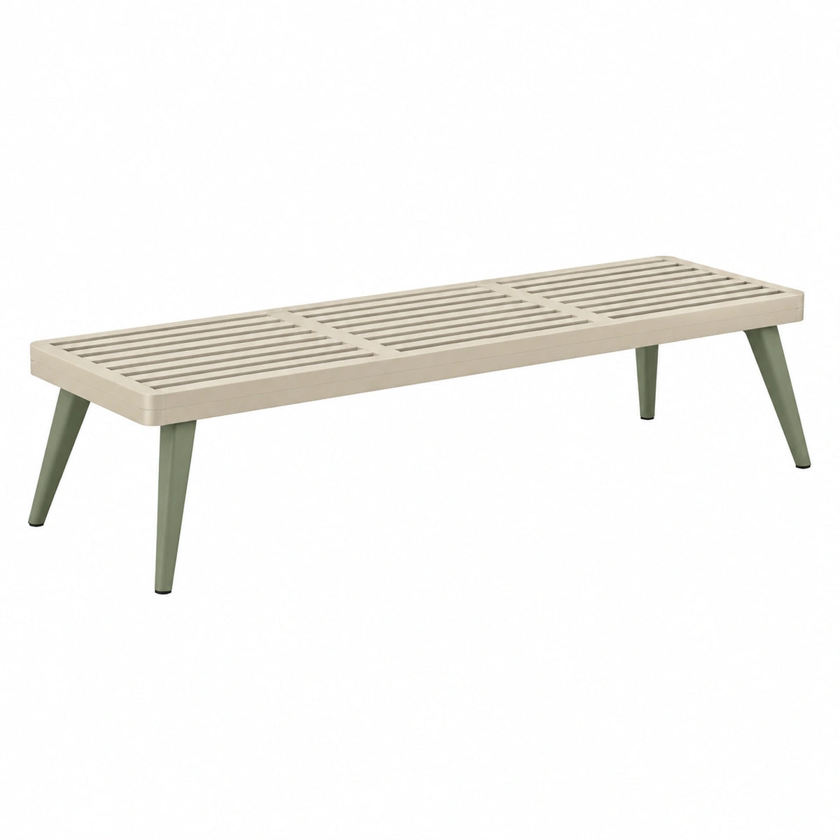 Banc de jardin 150 x 40 x 45 cm en plastique beige et vert style contemporain
