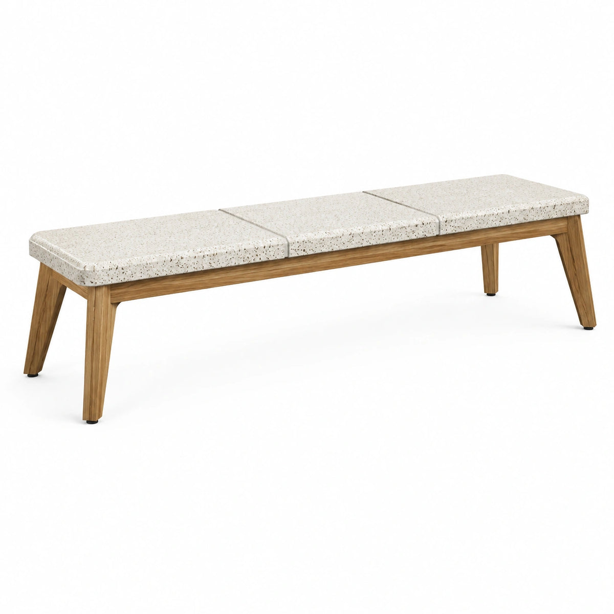 Banc 150 cm en bois et surface minérale beige mouchetée - style contemporain pour entrée et salle à manger