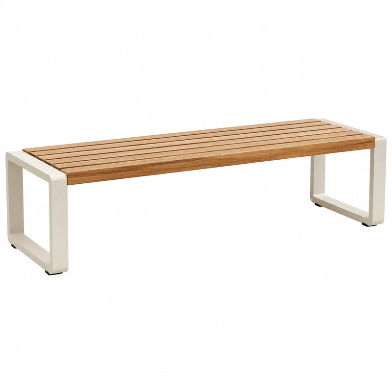 Banc de jardin 180 x 40 x 45 cm bois et métal blanc style contemporain